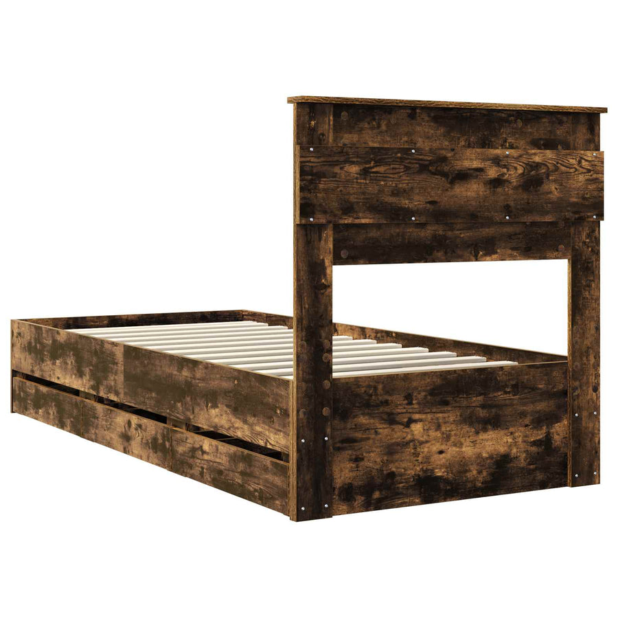 Bedframe met lade Gerookt eiken 90 x 190 cm Ingenieurshout