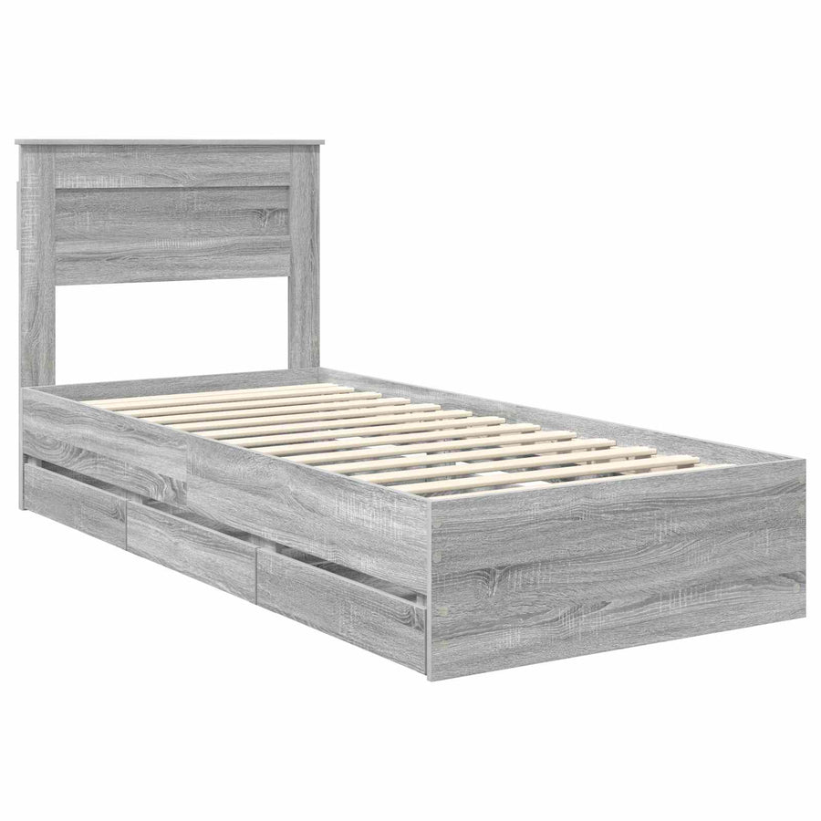 Bedframe met lade Grijs Sonoma 90 x 190 cm Ingenieurshout