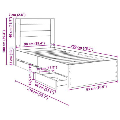 Bedframe met lade Sonoma Eiken 90 x 200 cm Ingenieurshout