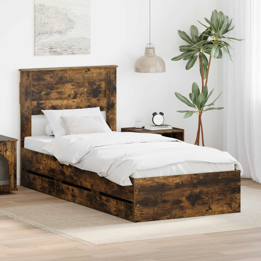 Bedframe met lade Gerookt eiken 90 x 200 cm Ingenieurshout