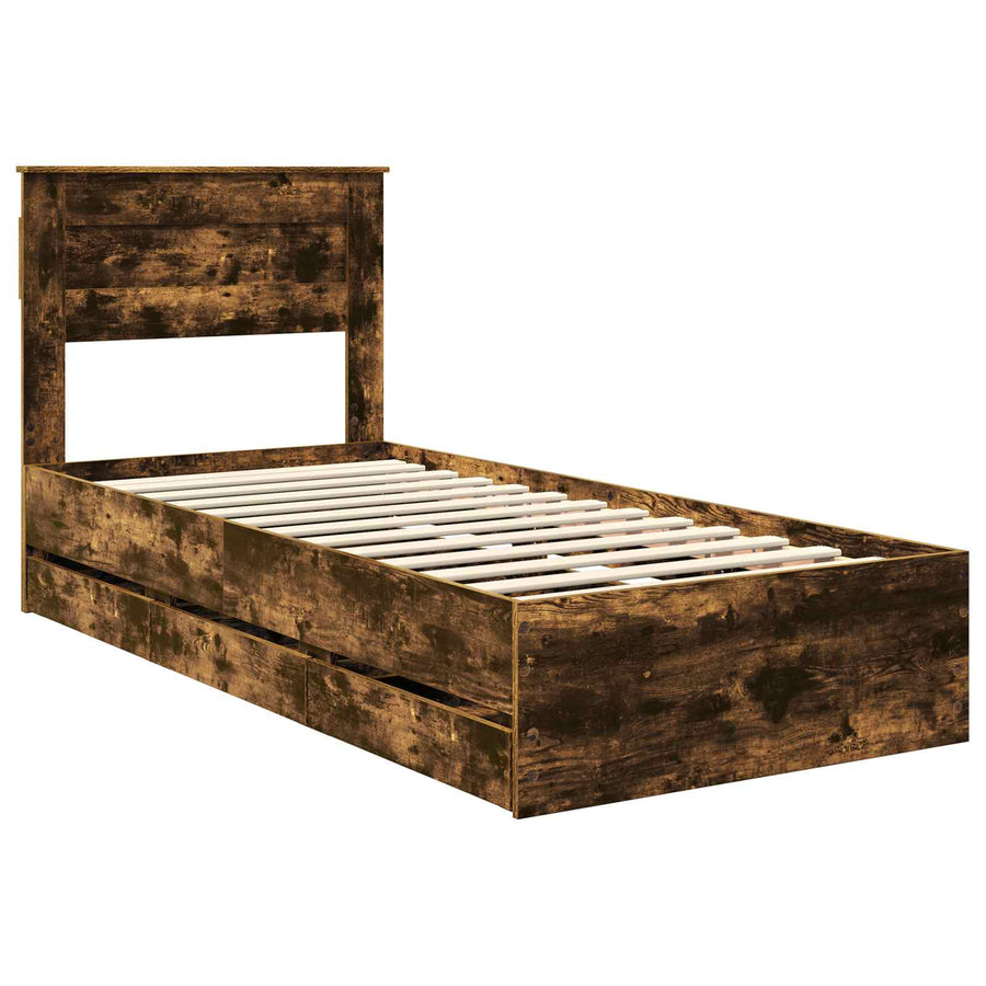 Bedframe met lade Gerookt eiken 90 x 200 cm Ingenieurshout