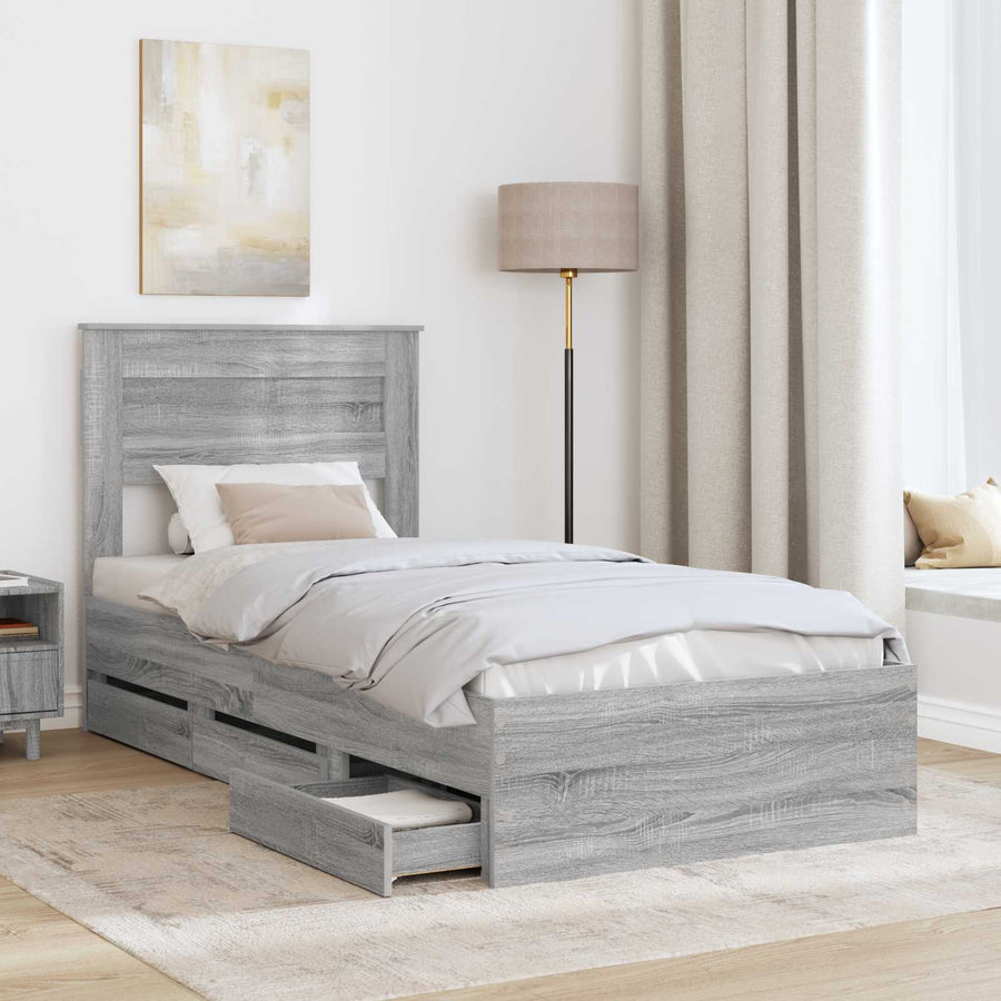 Bedframe met lade Grijs Sonoma 90 x 200 cm Ingenieurshout
