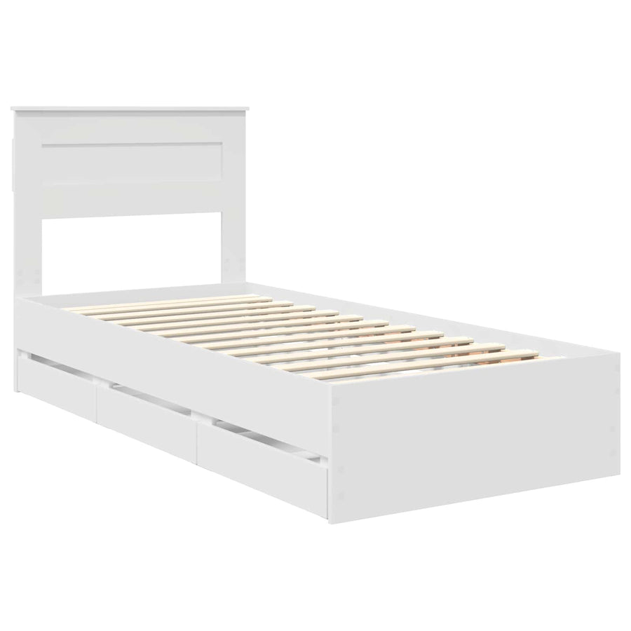 Bedframe met lade met hoofdeinde Wit 75 x 190 cm Ingenieurshout