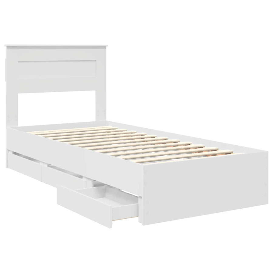 Bedframe met lade met hoofdeinde Wit 75 x 190 cm Ingenieurshout