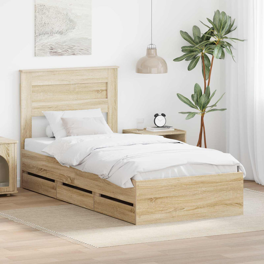 Bedframe met lade Sonoma Eiken 75 x 190 cm Ingenieurshout