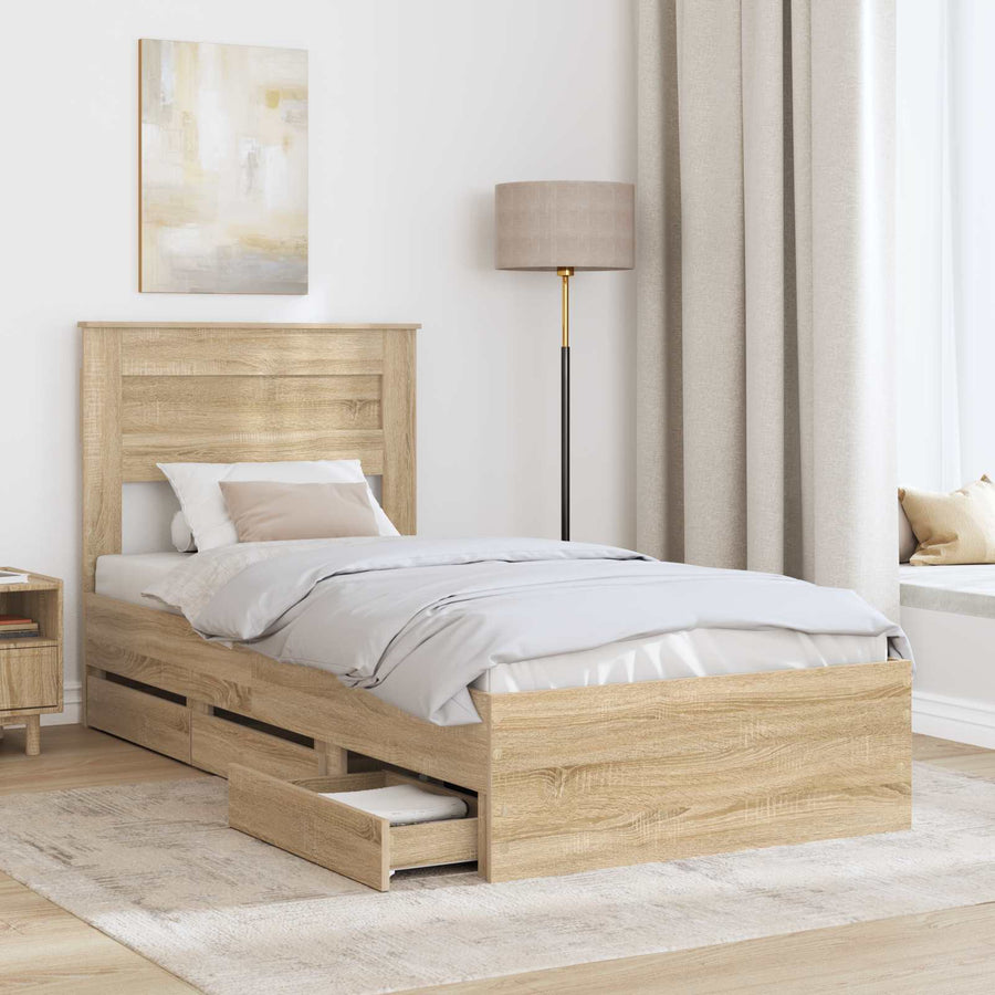 Bedframe met lade Sonoma Eiken 75 x 190 cm Ingenieurshout