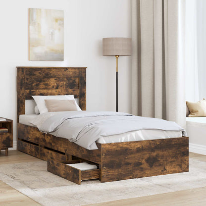 Bedframe met lade Gerookt eiken 75 x 190 cm Ingenieurshout