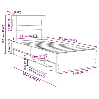 Bedframe met lade Gerookt eiken 75 x 190 cm Ingenieurshout