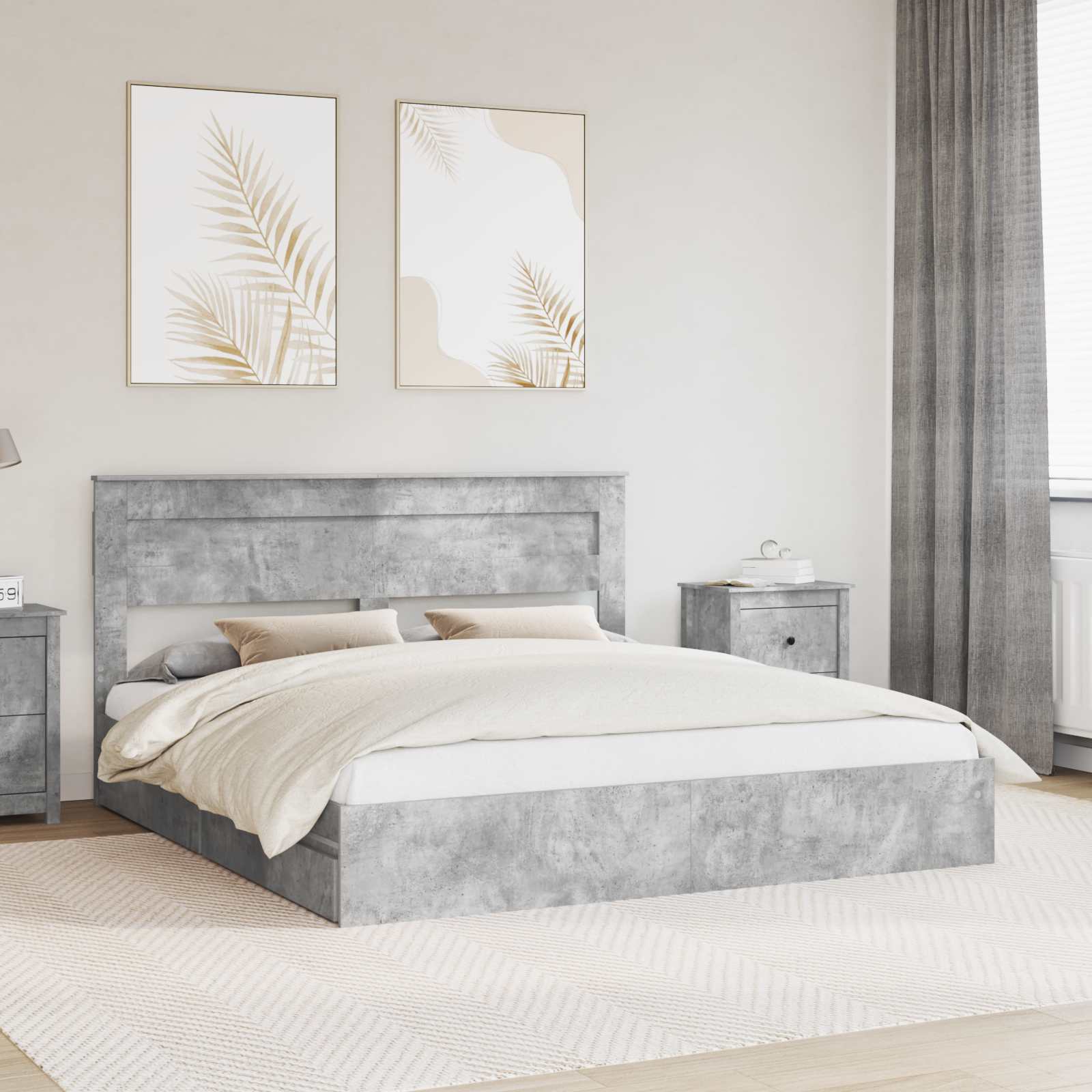 Opslag bed met hoofdeinde Beton Grijs 200 x 200 cm Bewerkt hout