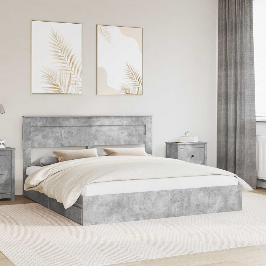 Opslag bed met hoofdeinde Beton Grijs 200 x 200 cm Bewerkt hout