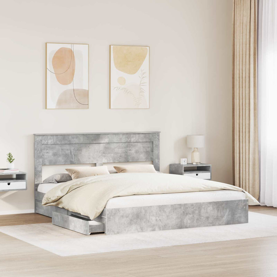 Opslag bed met hoofdeinde Beton Grijs 200 x 200 cm Bewerkt hout