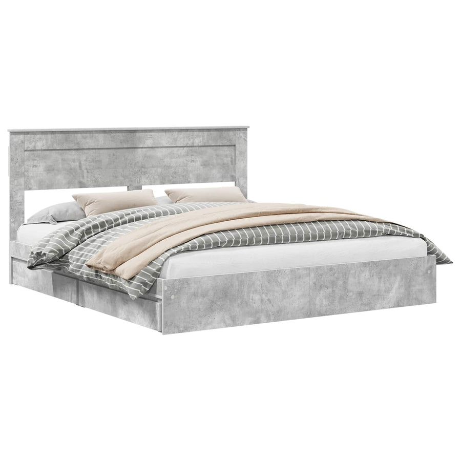 Opslag bed met hoofdeinde Beton Grijs 200 x 200 cm Bewerkt hout