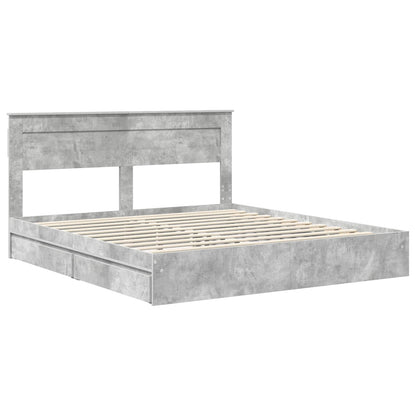 Opslag bed met hoofdeinde Beton Grijs 200 x 200 cm Bewerkt hout