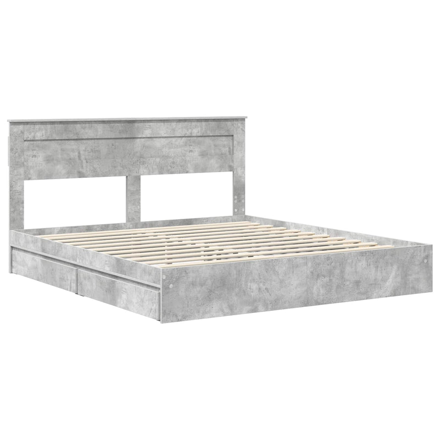 Opslag bed met hoofdeinde Beton Grijs 200 x 200 cm Bewerkt hout