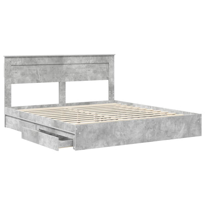 Opslag bed met hoofdeinde Beton Grijs 200 x 200 cm Bewerkt hout