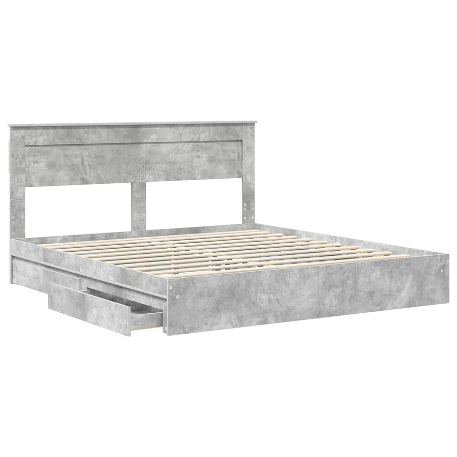Opslag bed met hoofdeinde Beton Grijs 200 x 200 cm Bewerkt hout