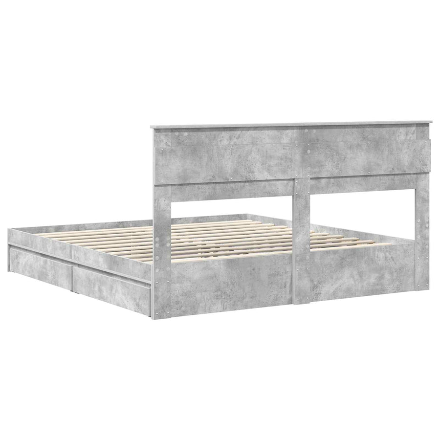 Opslag bed met hoofdeinde Beton Grijs 200 x 200 cm Bewerkt hout