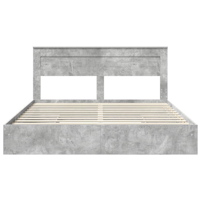 Opslag bed met hoofdeinde Beton Grijs 200 x 200 cm Bewerkt hout