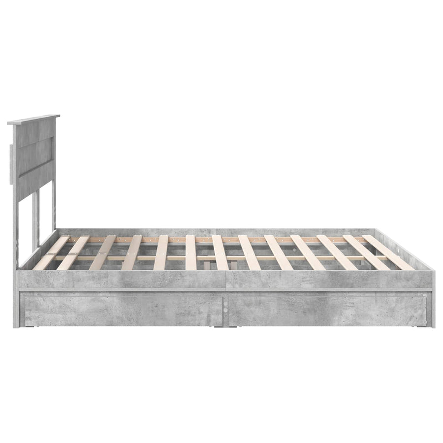 Opslag bed met hoofdeinde Beton Grijs 200 x 200 cm Bewerkt hout