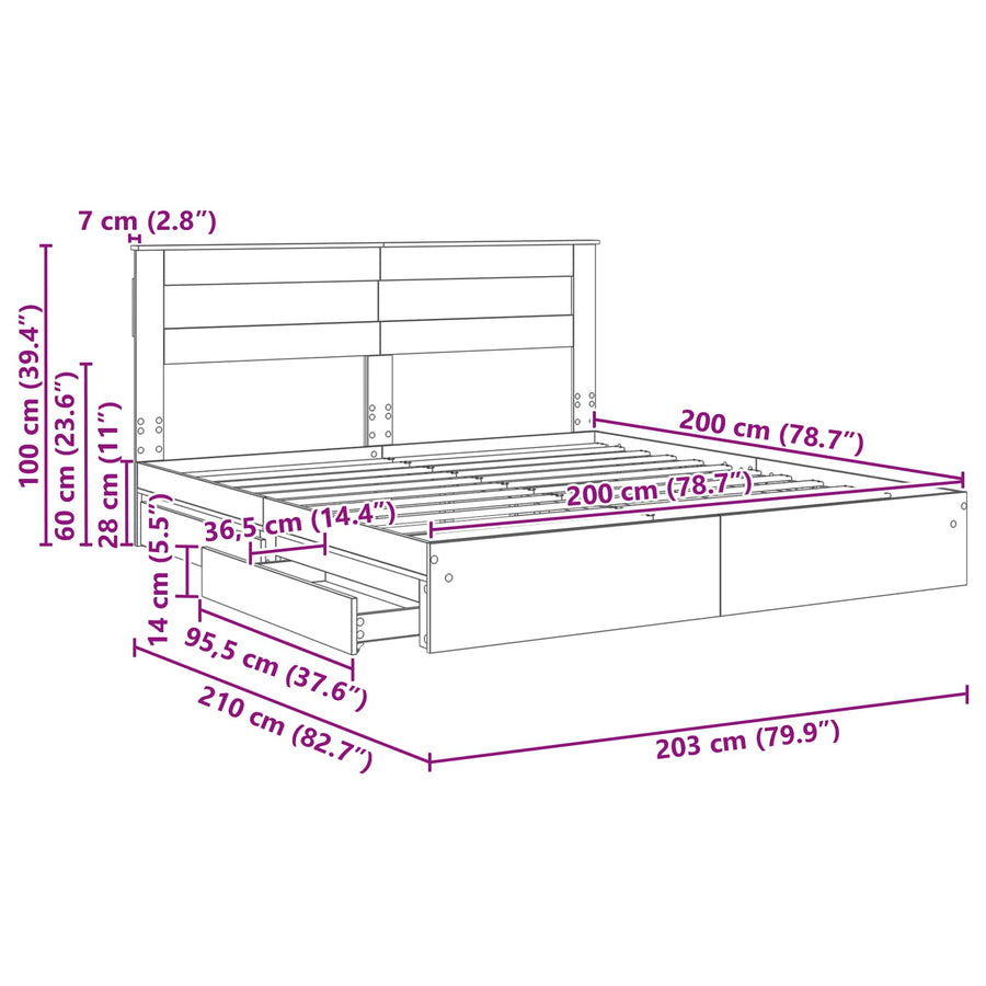 Opslag bed met hoofdeinde Beton Grijs 200 x 200 cm Bewerkt hout