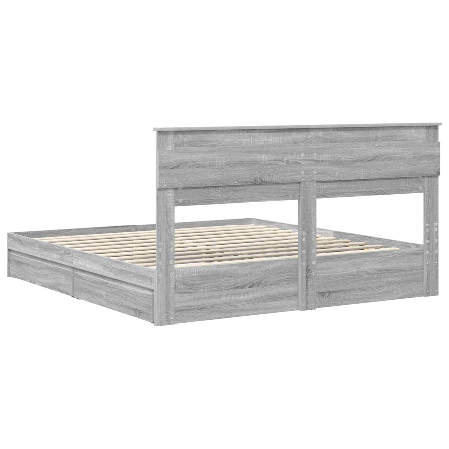 Opslag bed met lade Grijs Sonoma 200 x 200 cm Bewerkt hout