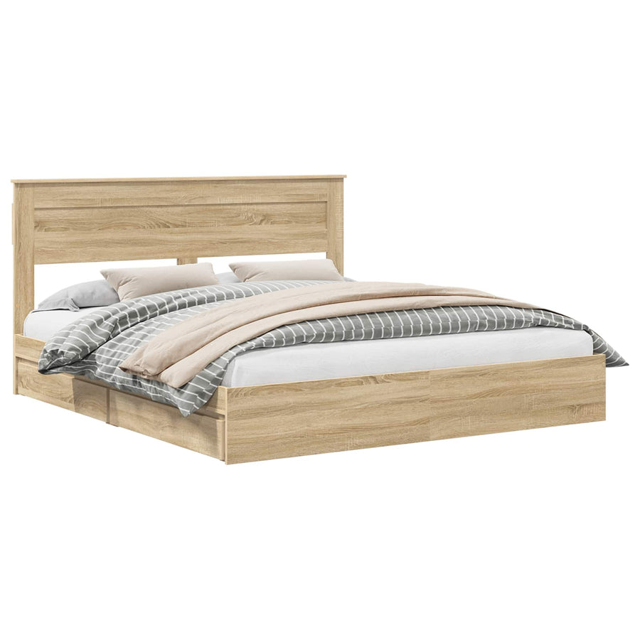Opslag bed met lade Sonoma Eiken 180 x 200 cm Bewerkt hout