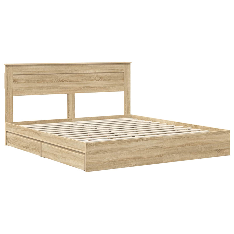 Opslag bed met lade Sonoma Eiken 180 x 200 cm Bewerkt hout