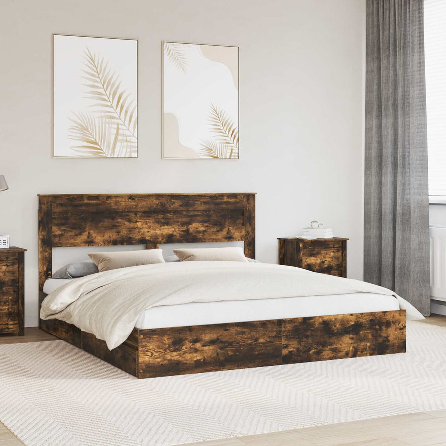 Opslag bed met lade Gerookt eiken 180 x 200 cm Bewerkt hout