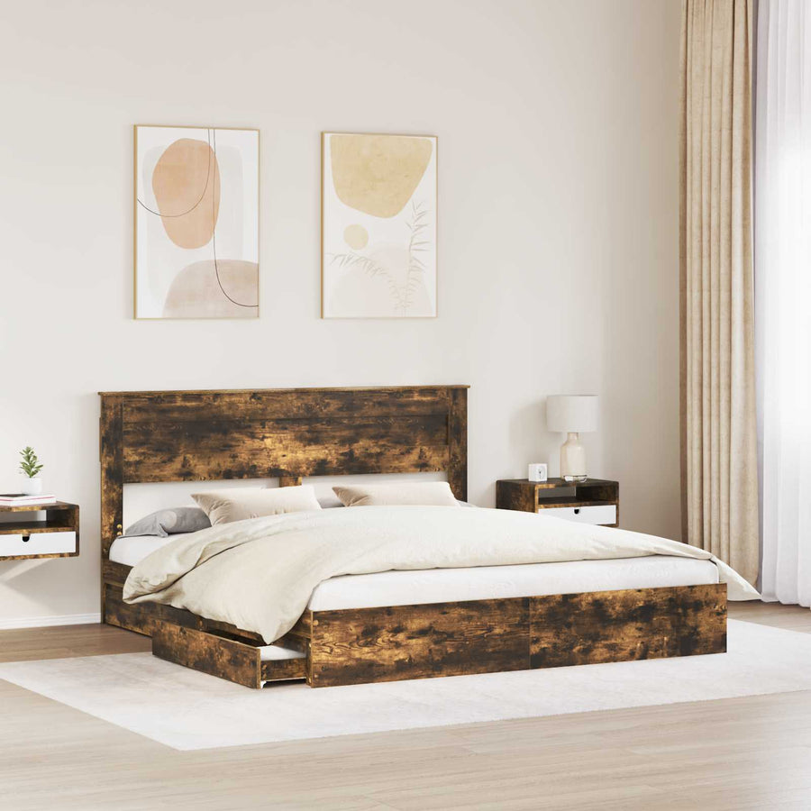 Opslag bed met lade Gerookt eiken 180 x 200 cm Bewerkt hout