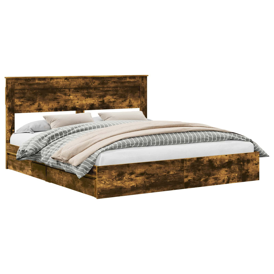 Opslag bed met lade Gerookt eiken 180 x 200 cm Bewerkt hout