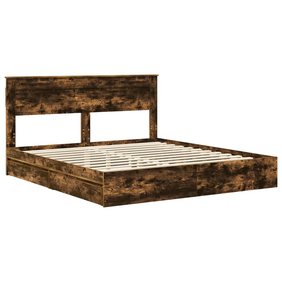 Opslag bed met lade Gerookt eiken 180 x 200 cm Bewerkt hout