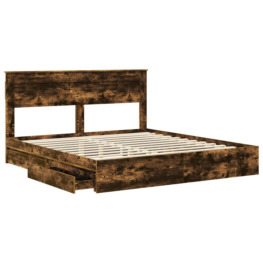 Opslag bed met lade Gerookt eiken 180 x 200 cm Bewerkt hout