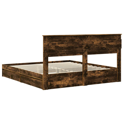 Opslag bed met lade Gerookt eiken 180 x 200 cm Bewerkt hout