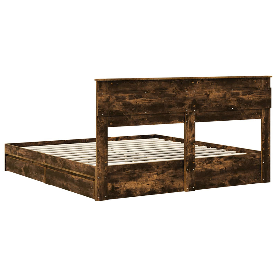 Opslag bed met lade Gerookt eiken 180 x 200 cm Bewerkt hout