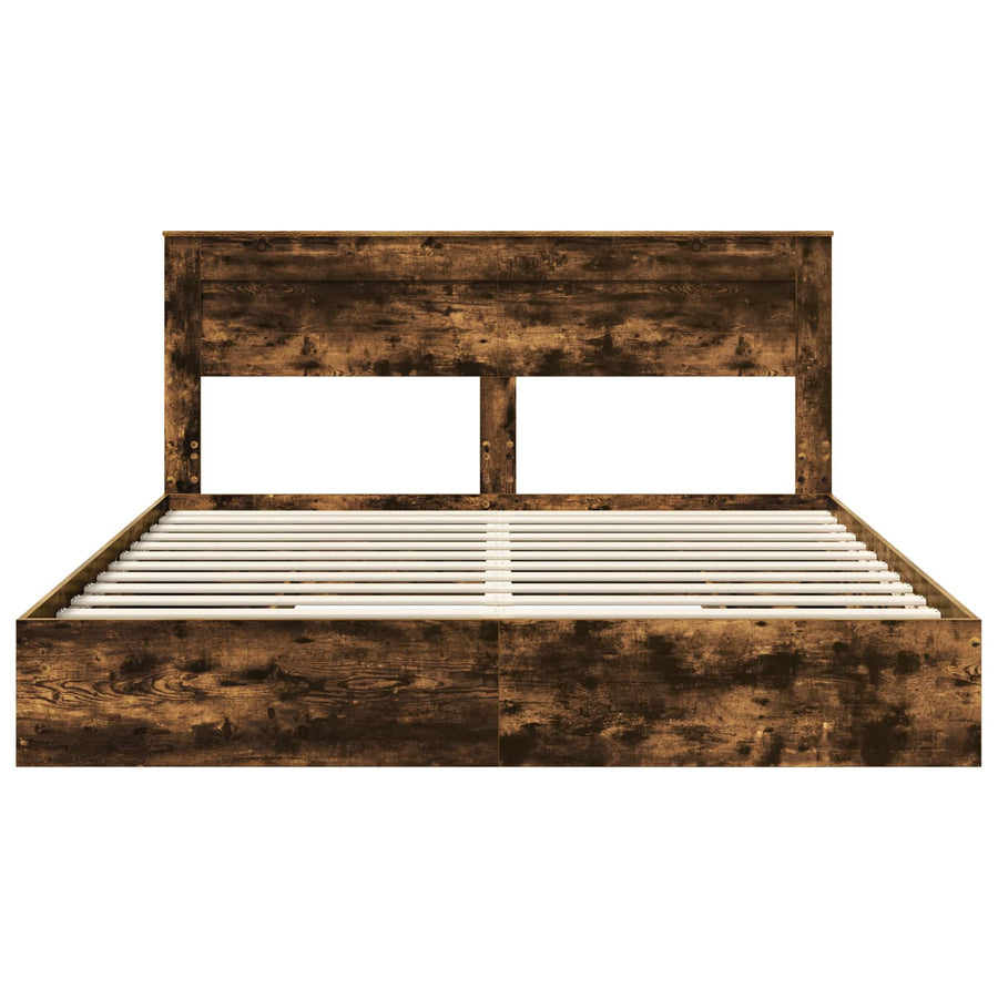 Opslag bed met lade Gerookt eiken 180 x 200 cm Bewerkt hout