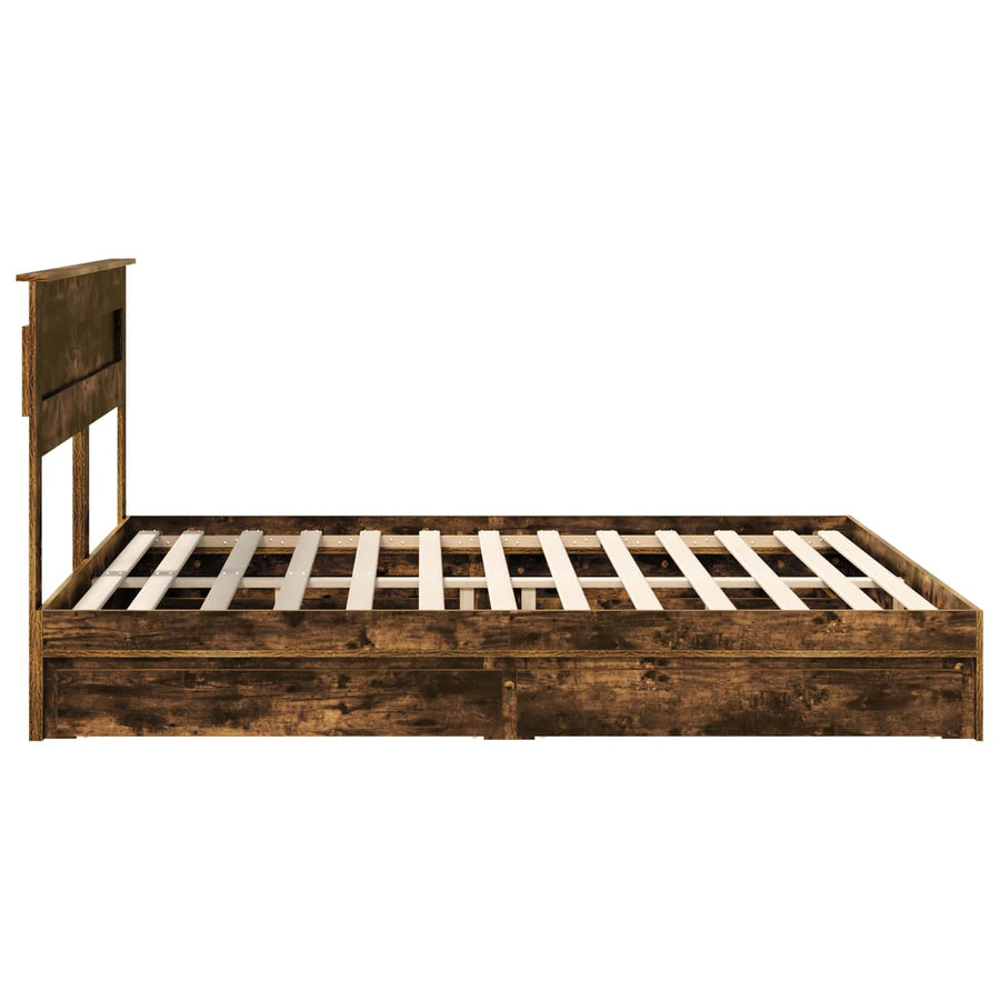 Opslag bed met lade Gerookt eiken 180 x 200 cm Bewerkt hout