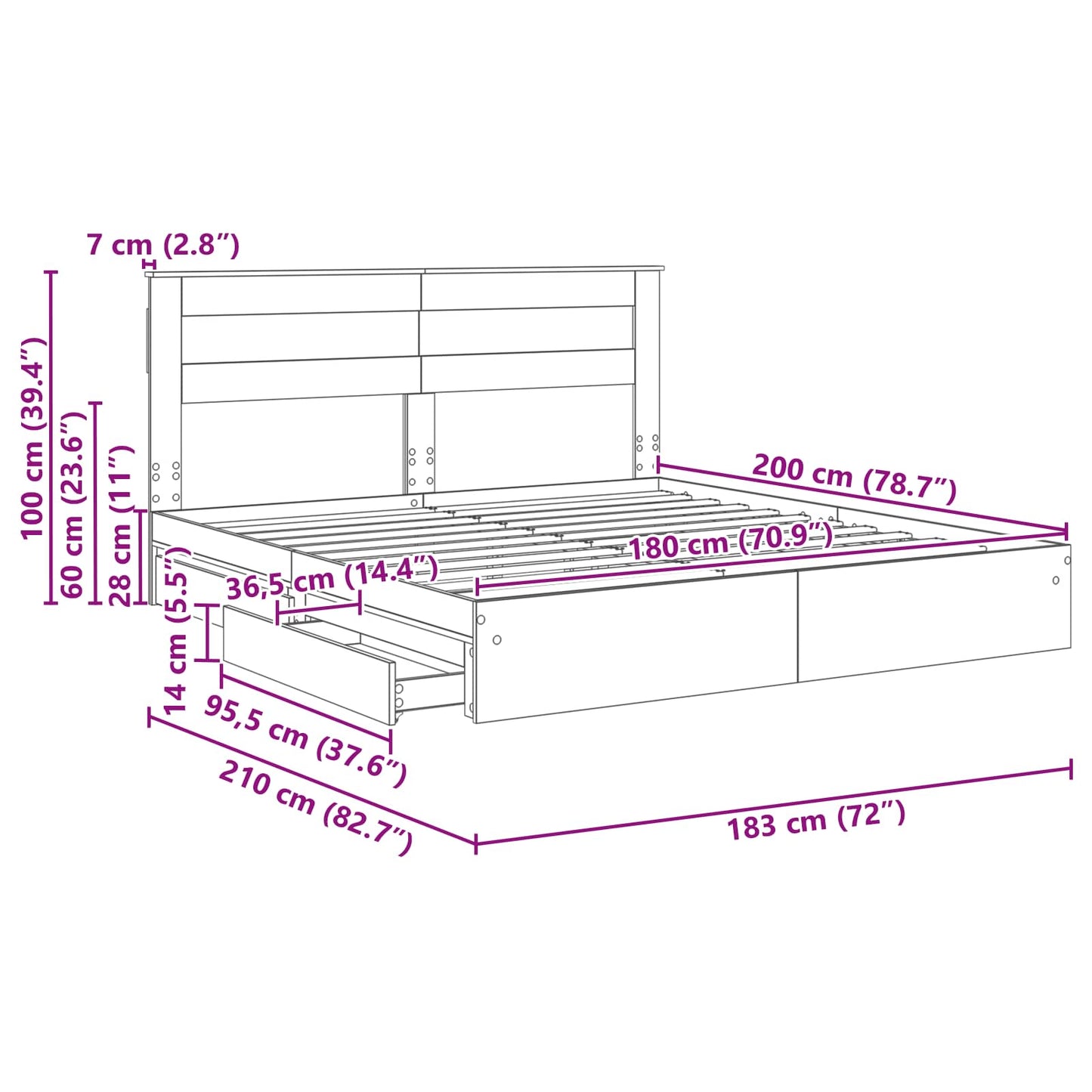 Bedframe met lade Grijs Sonoma 180 x 200 cm Bewerkt hout