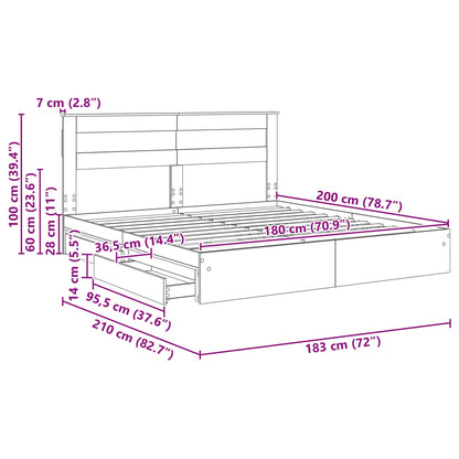 Bedframe met lade Grijs Sonoma 180 x 200 cm Bewerkt hout