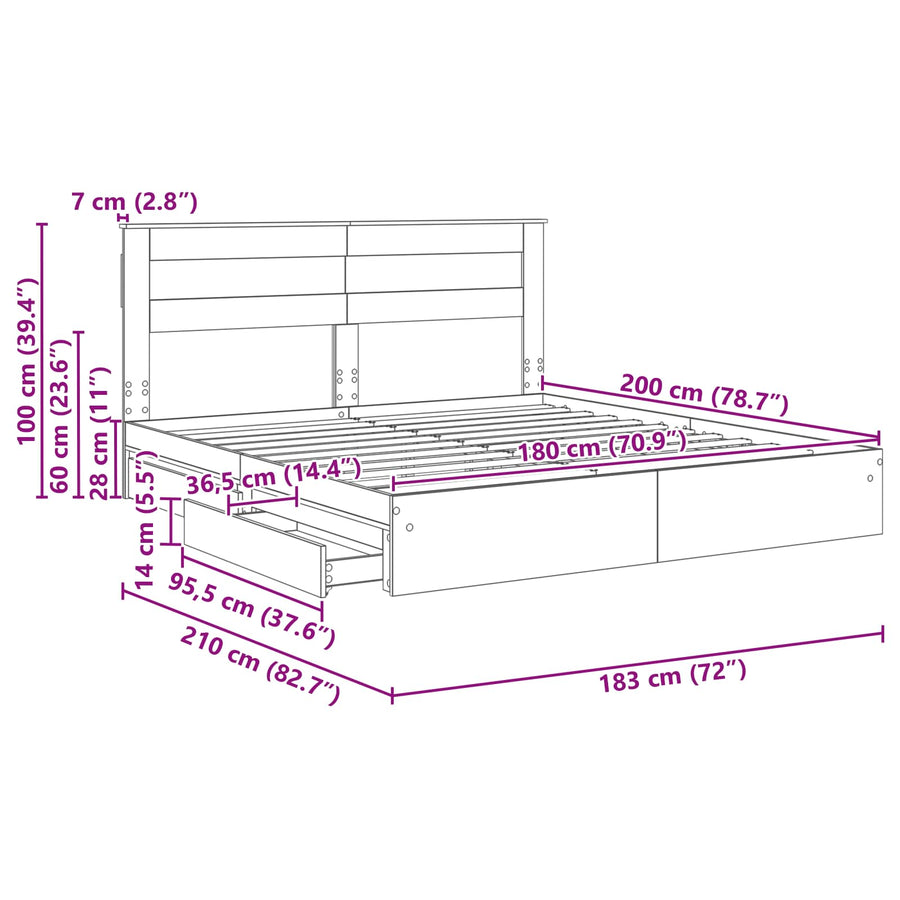 Bedframe met lade Grijs Sonoma 180 x 200 cm Bewerkt hout