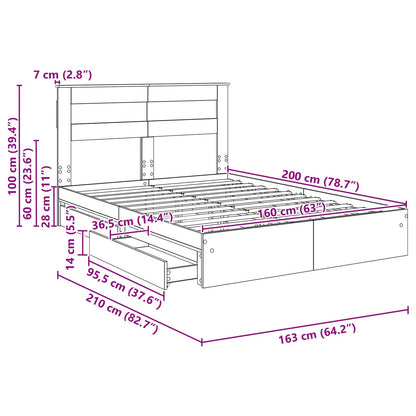 Opslag bed met hoofdeinde Wit 160 x 200 cm Bewerkt hout