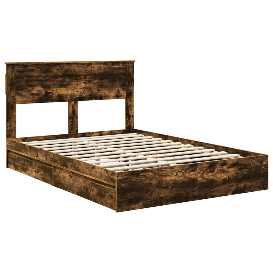 Opslag bed met lade Gerookt eiken 160 x 200 cm Bewerkt hout