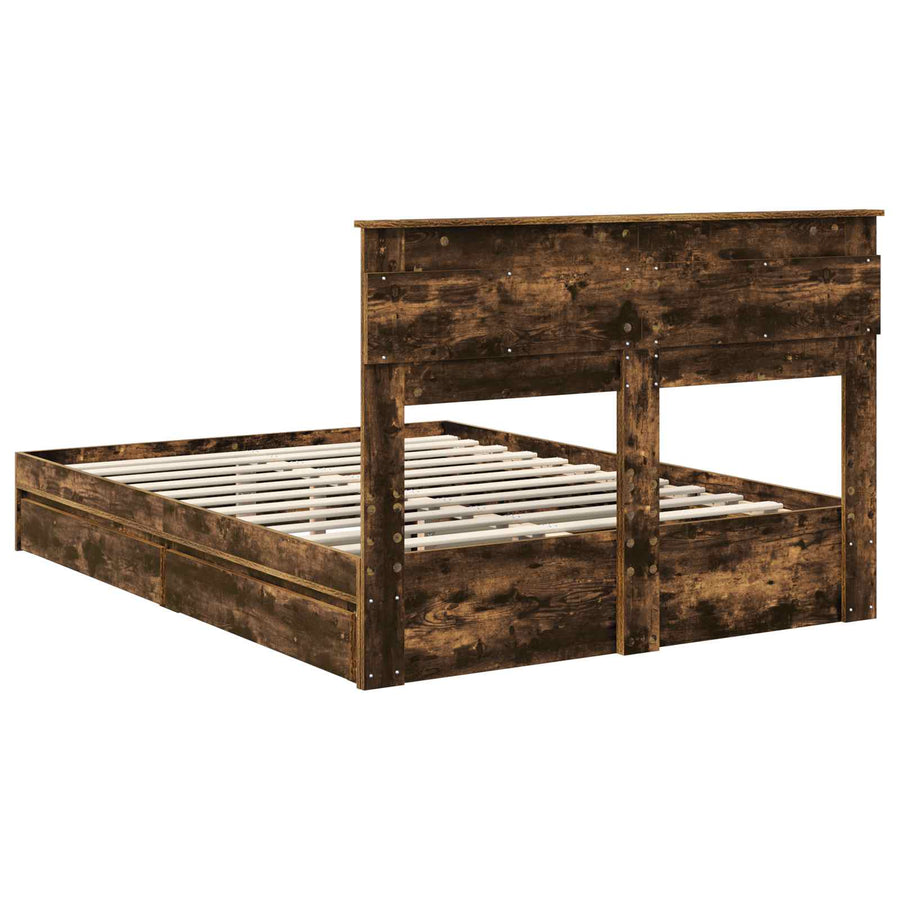 Opslag bed met lade Gerookt eiken 160 x 200 cm Bewerkt hout
