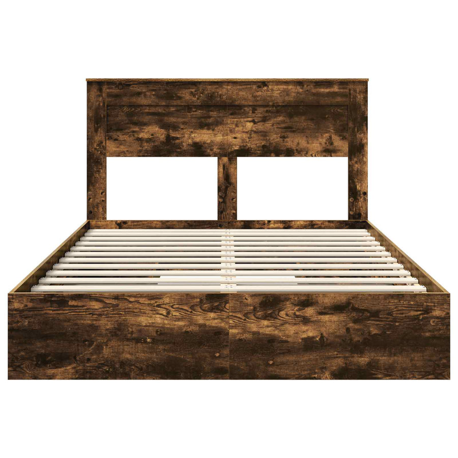 Opslag bed met lade Gerookt eiken 160 x 200 cm Bewerkt hout