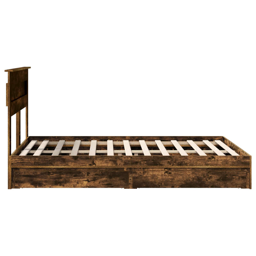 Opslag bed met lade Gerookt eiken 160 x 200 cm Bewerkt hout