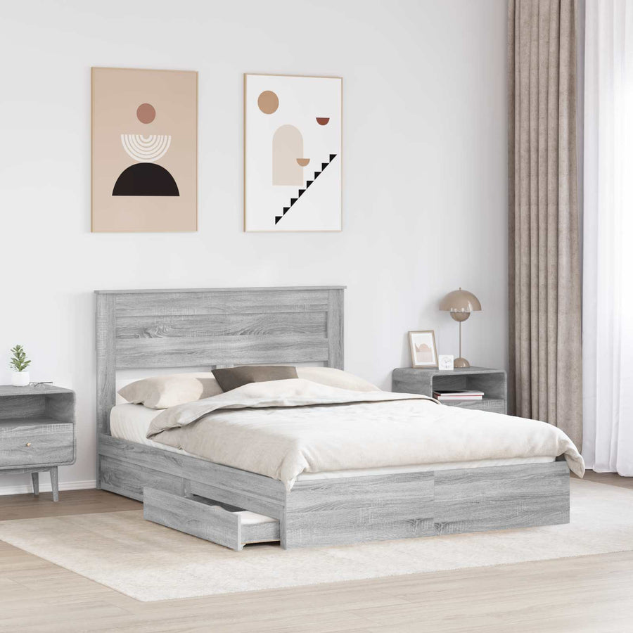 Bedframe met lade Grijs Sonoma 160 x 200 cm Bewerkt hout