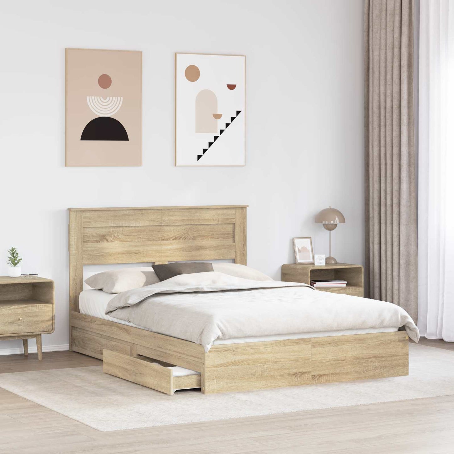 Bedframe met lade Sonoma Eiken 150 x 200 cm Bewerkt hout