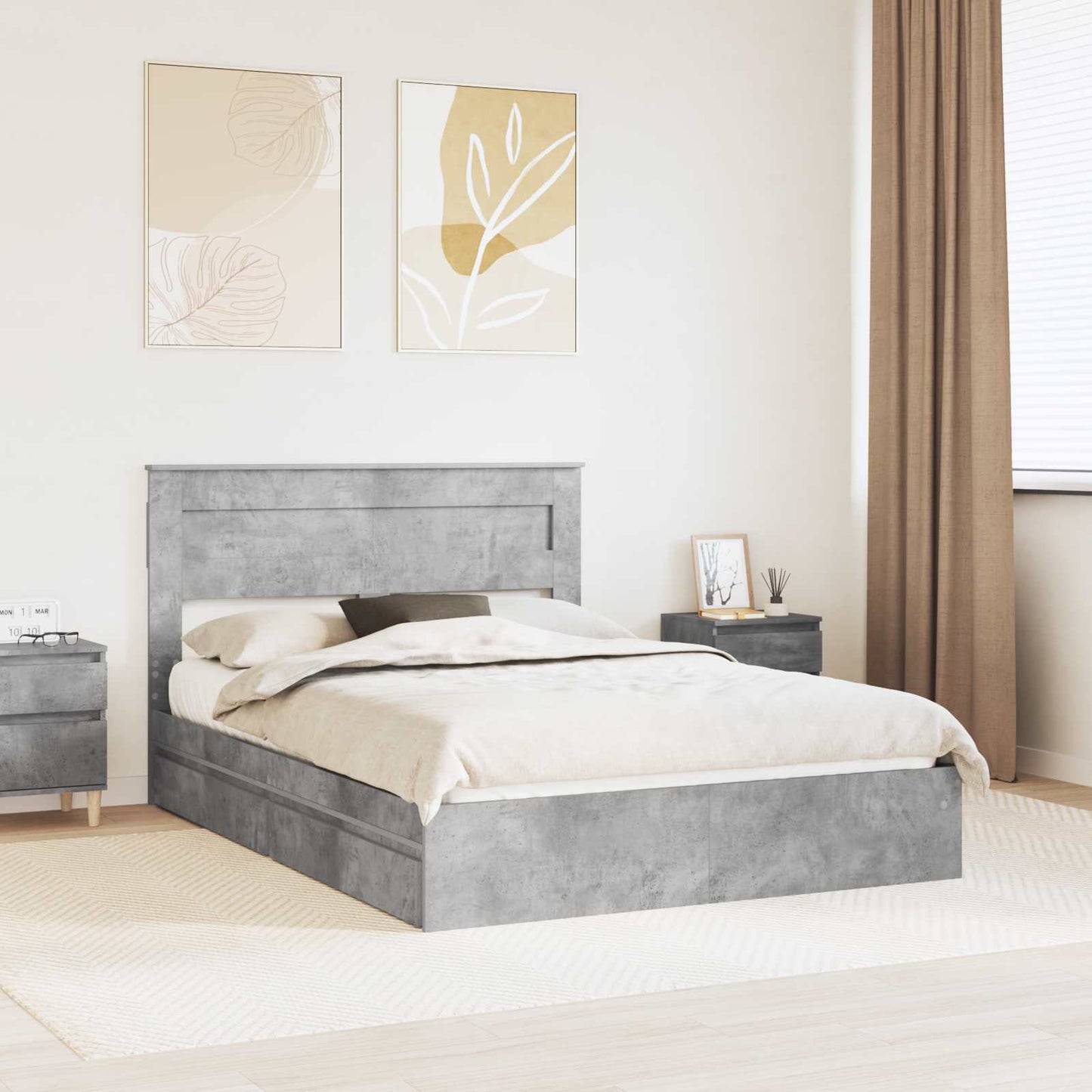 Bedframe met lade Beton Grijs 150 x 200 cm Bewerkt hout