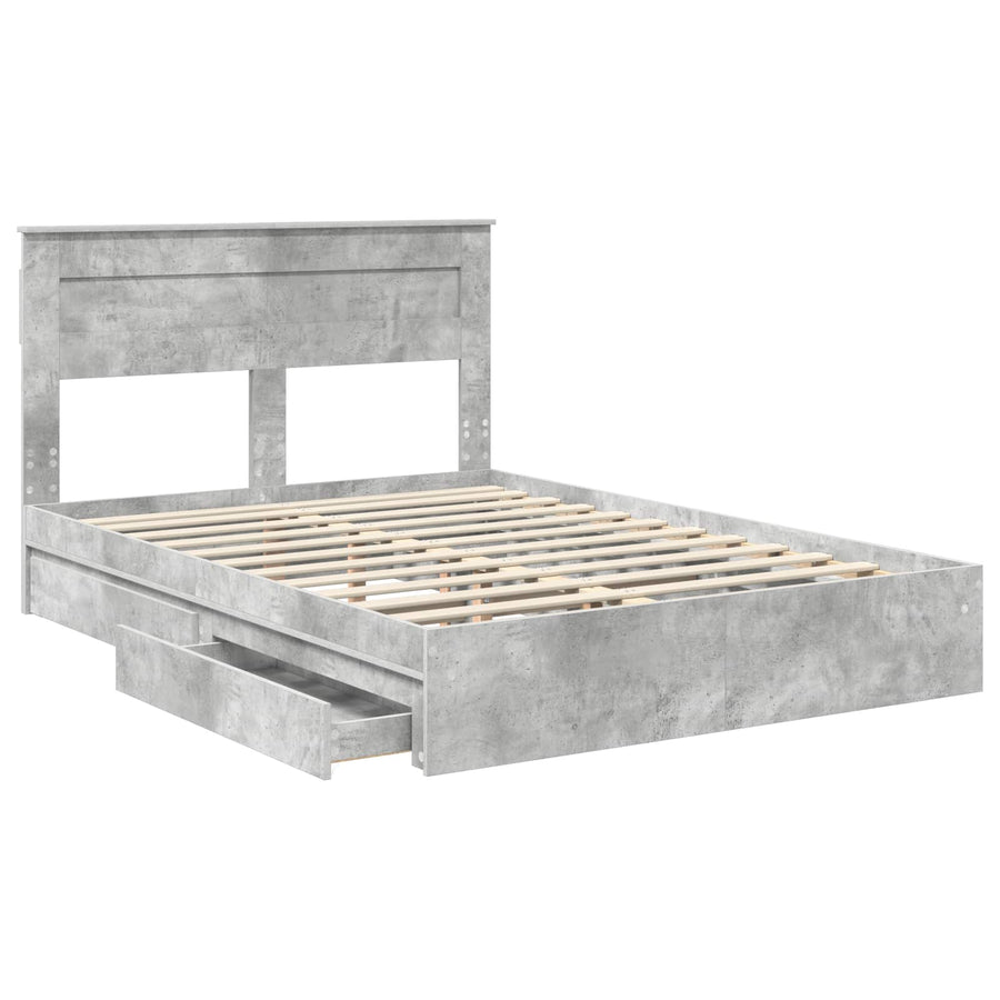 Bedframe met lade Beton Grijs 150 x 200 cm Bewerkt hout