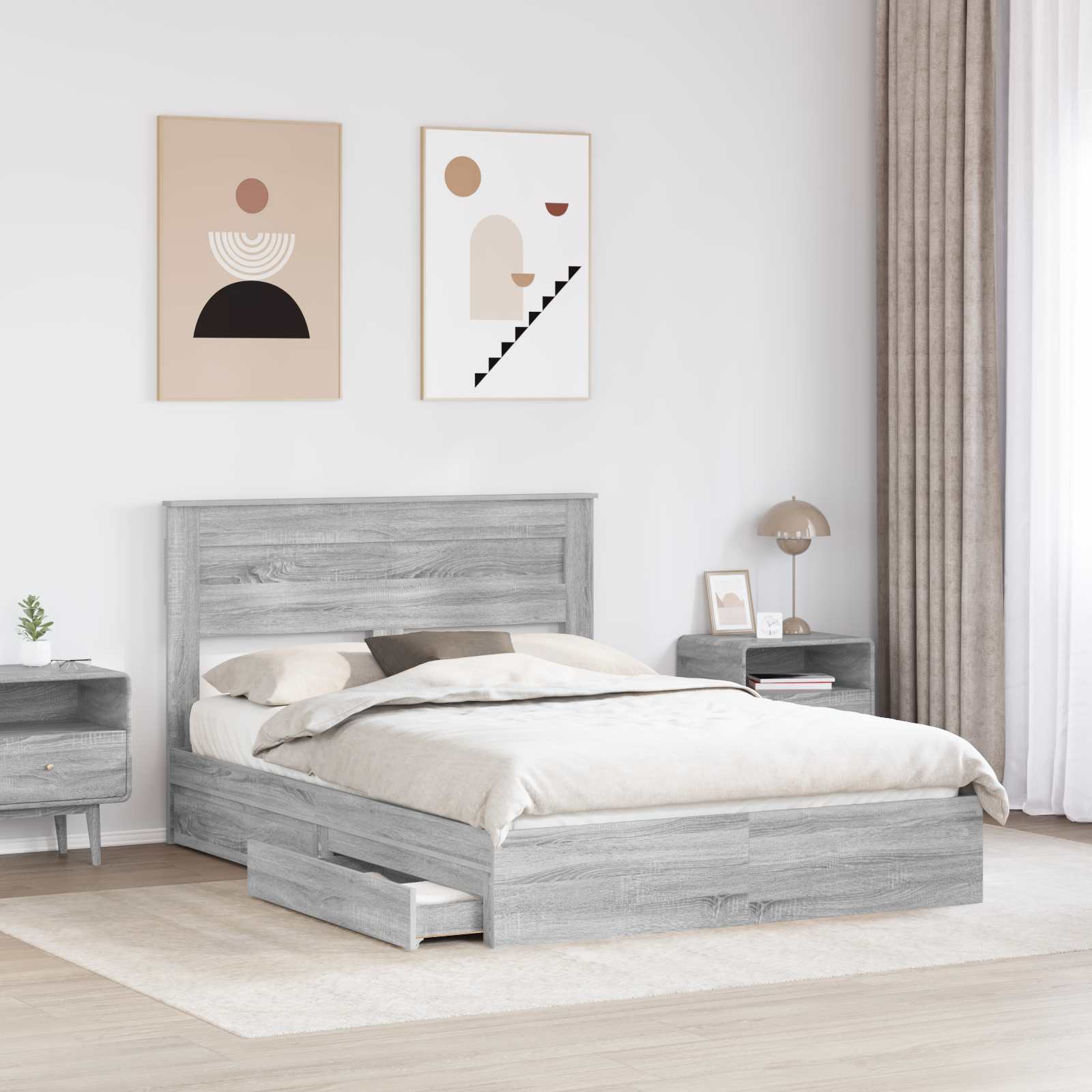 Bedframe met lade Grijs Sonoma 150 x 200 cm Bewerkt hout