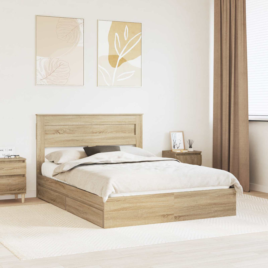 Opslag bed met lade Sonoma Eiken 140 x 190 cm Bewerkt hout
